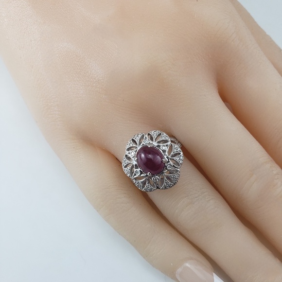 14 Karat White Gold Ruby and Diamond Ring Size 6.5 #20702 - Picture 7 of 8